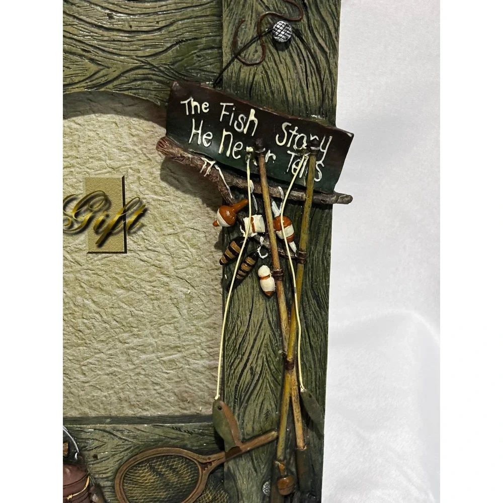 Rustic Fishing Theme Picture Frame Sit and Tell a Whopper Resin Lodge Decor 4x6